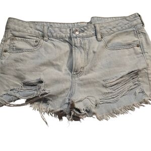 American Eagle Outfitters Light Gray Distressed Jean Shorts